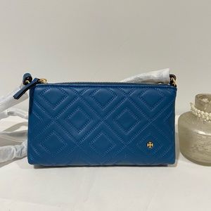Tory Burch 40567 Fleming Chain Leather Shoulder Clutch Crossbody Symphony Blue